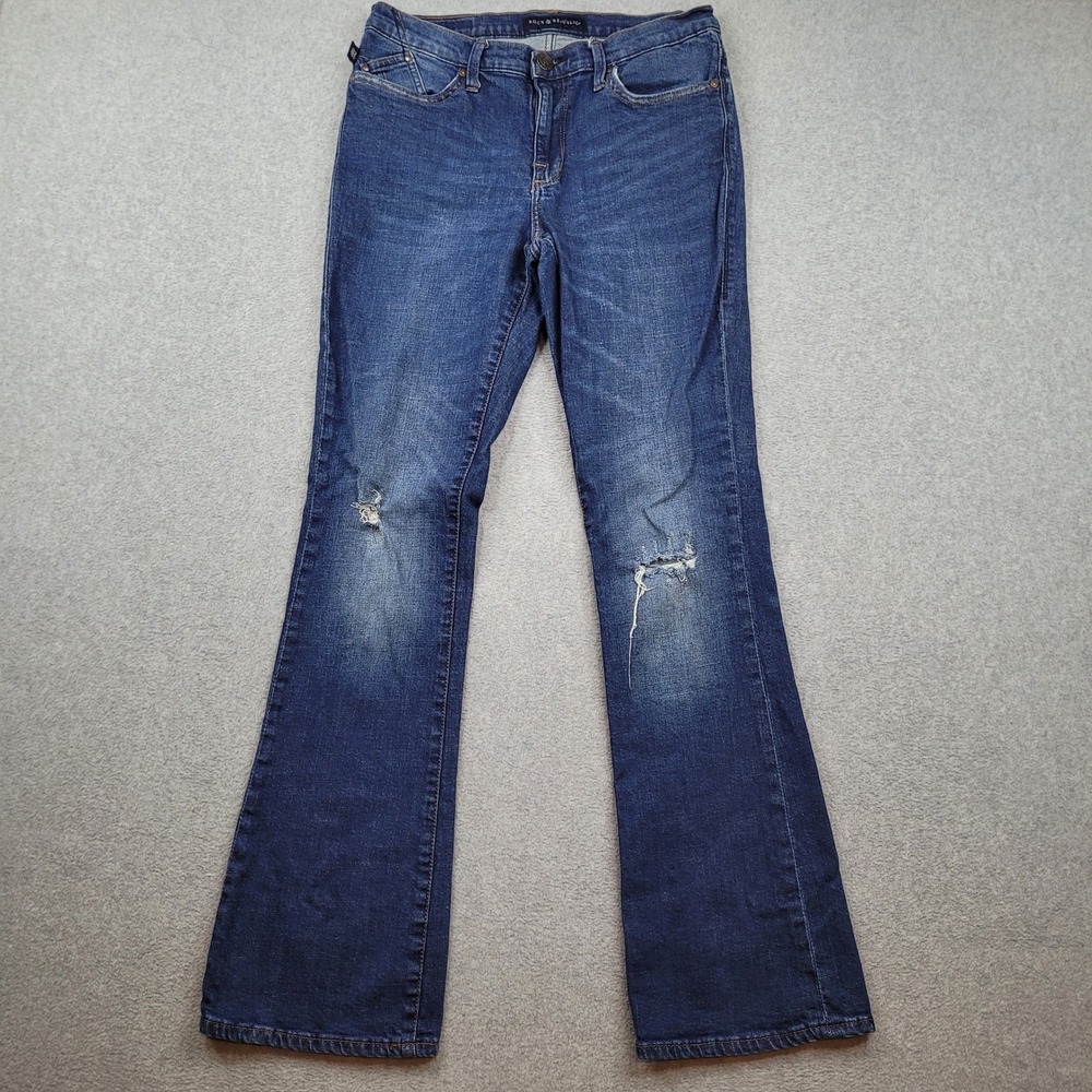 Rock & Republic Jeans Womens 12 Blue Distressed Bootcut Embroidered Pockets